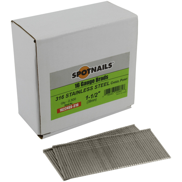 Spotnails Collated Brad Nail, 1-1/2 in L, 16 ga, Hot Dipped Galvanized, Brad Head, Straight 16224SS-316